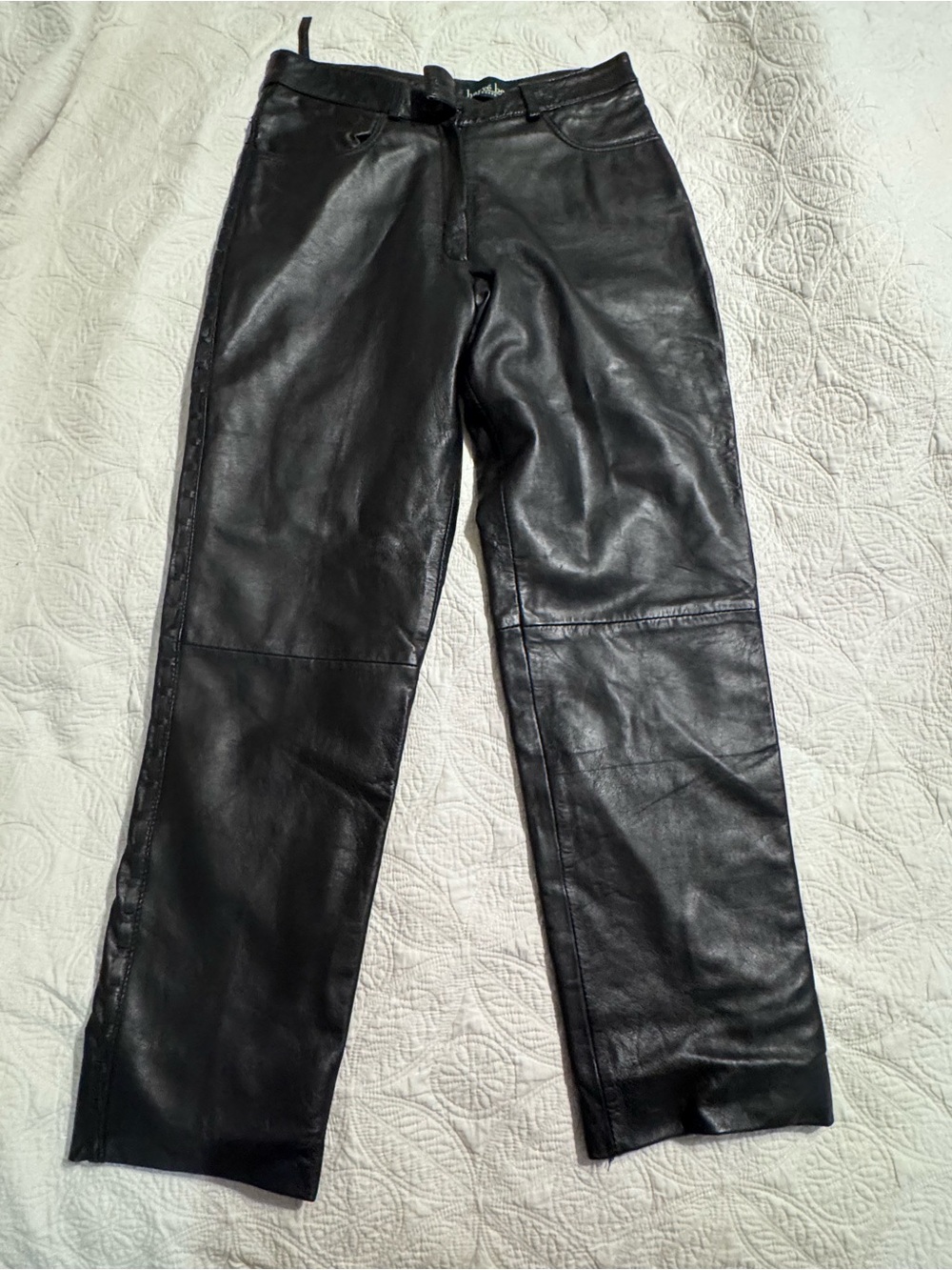 Harve Benard Black Genuine Leather Pants Sz 10 Straight Leg - SEE Description